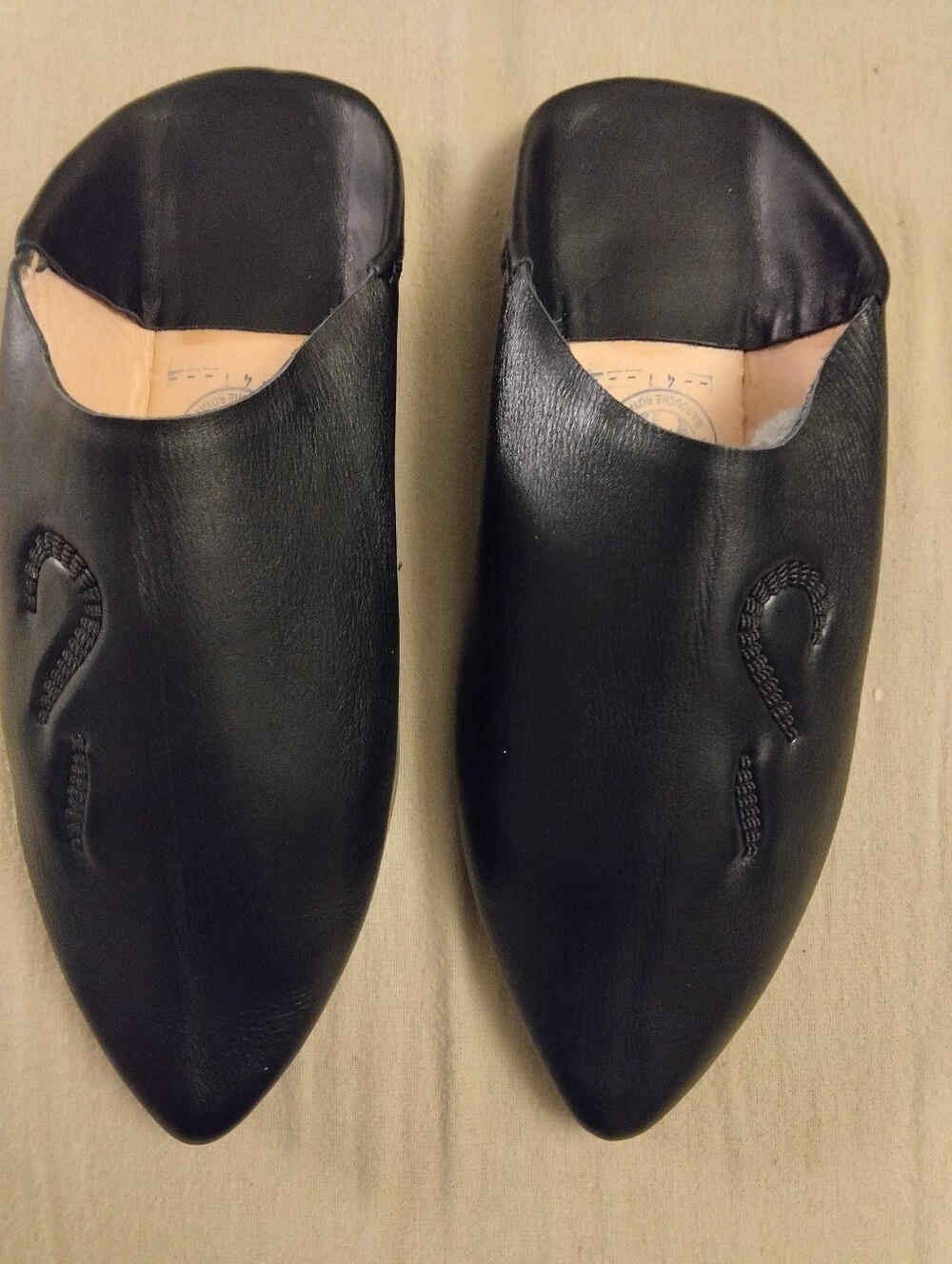 Men's Black Leather Slip-On Moroccan Babouche Slippers